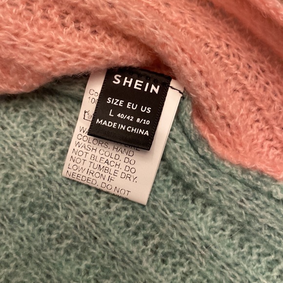 Shein pink and green color block cross over sweater. - Picture 2 of 7